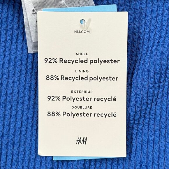 H&M Blue NWT High Leg One PiecePadded Cup Ribbed Swimsuit Size M - Picture 5 of 6